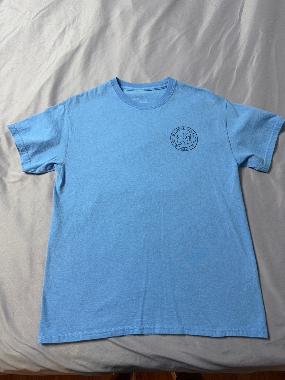 Women's Light Blue Short Sleeve Crew Neck Tee with Chest Emblem